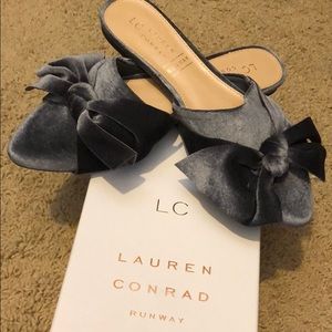 Velvet bow mule flats